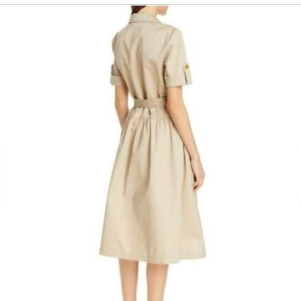 SOLD TORY BURCH Khaki Safari Midi Flare Dress Cotton Twill 8 NEW - Picture 3 of 14